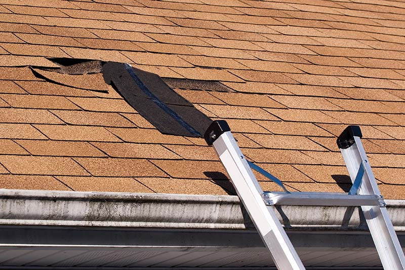 Damaged roof shingles discovered while performing home inspection services